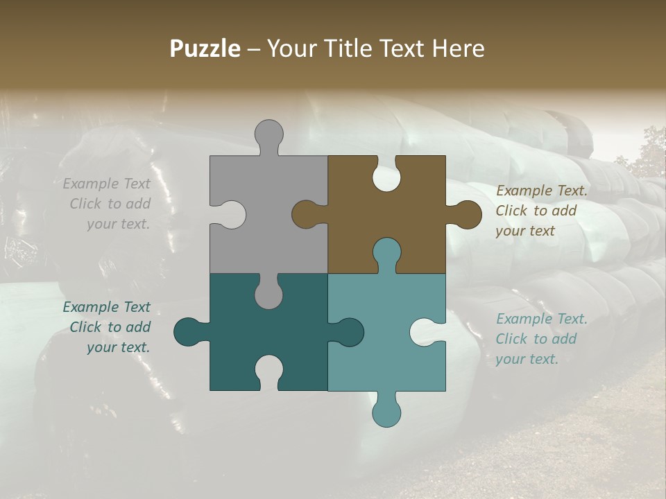 Circular Bales Of Hay Wrapped In Blue And Black Colored Plastic PowerPoint Template