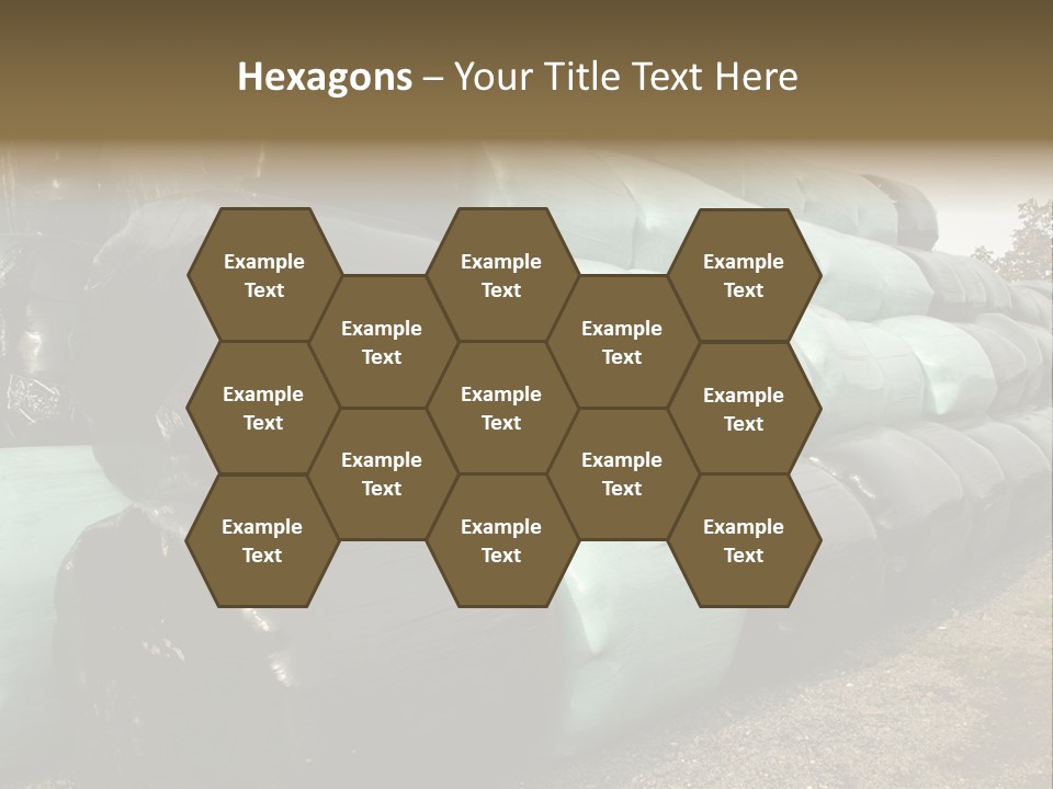 Circular Bales Of Hay Wrapped In Blue And Black Colored Plastic PowerPoint Template