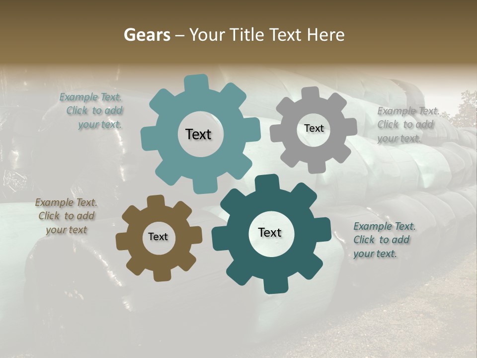 Circular Bales Of Hay Wrapped In Blue And Black Colored Plastic PowerPoint Template