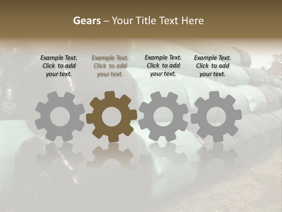 Circular Bales Of Hay Wrapped In Blue And Black Colored Plastic PowerPoint Template