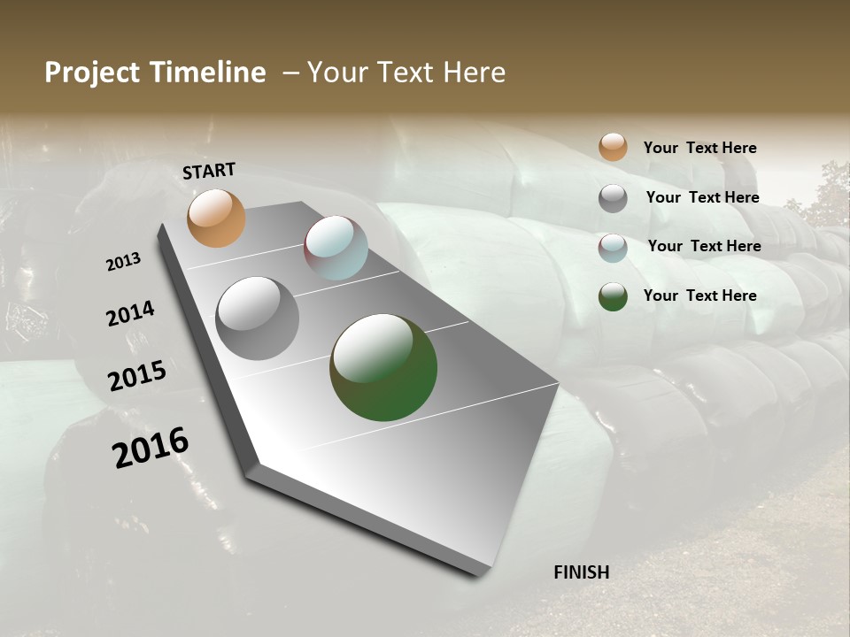 Circular Bales Of Hay Wrapped In Blue And Black Colored Plastic PowerPoint Template