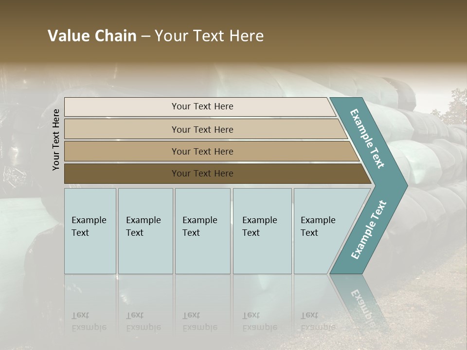 Circular Bales Of Hay Wrapped In Blue And Black Colored Plastic PowerPoint Template