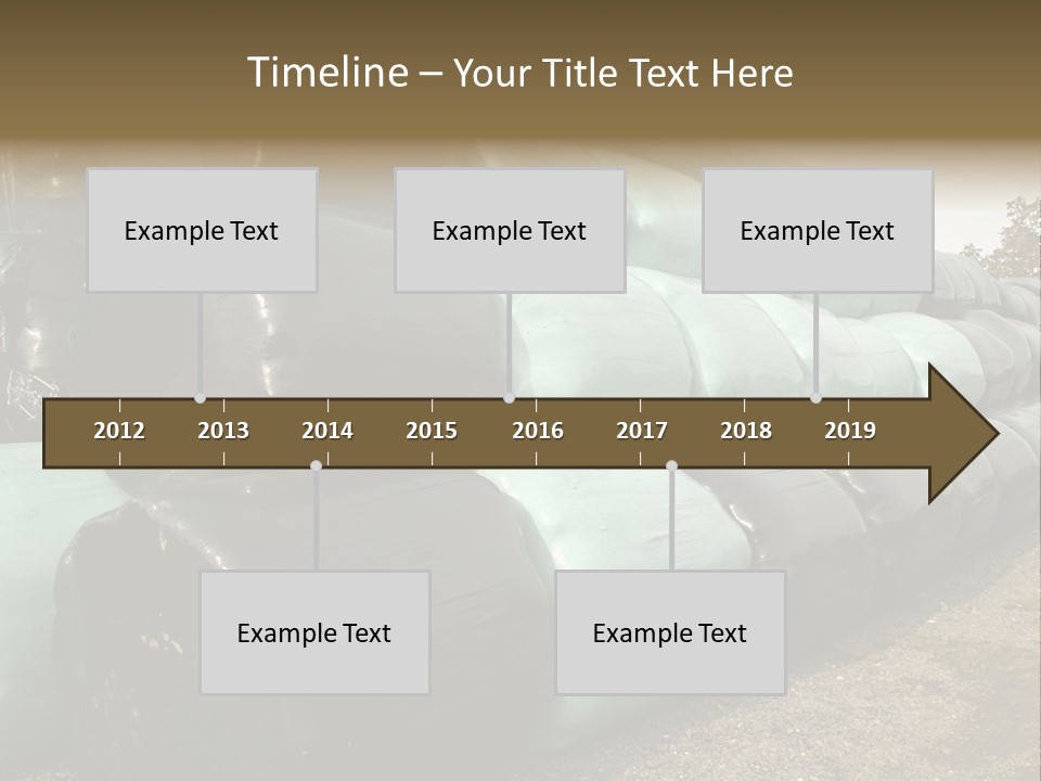 Circular Bales Of Hay Wrapped In Blue And Black Colored Plastic PowerPoint Template