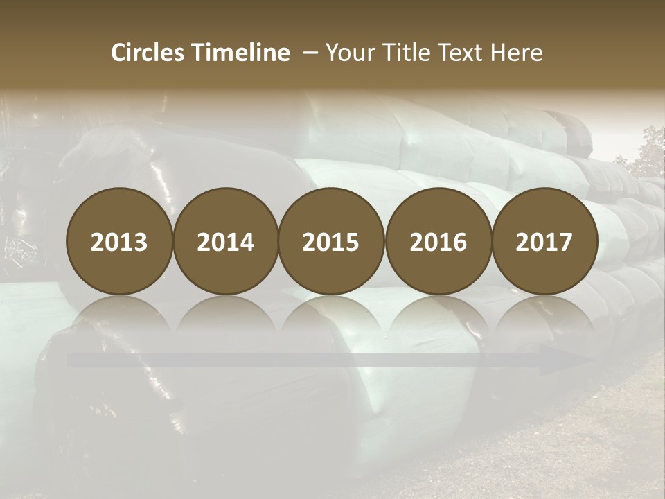 Circular Bales Of Hay Wrapped In Blue And Black Colored Plastic PowerPoint Template