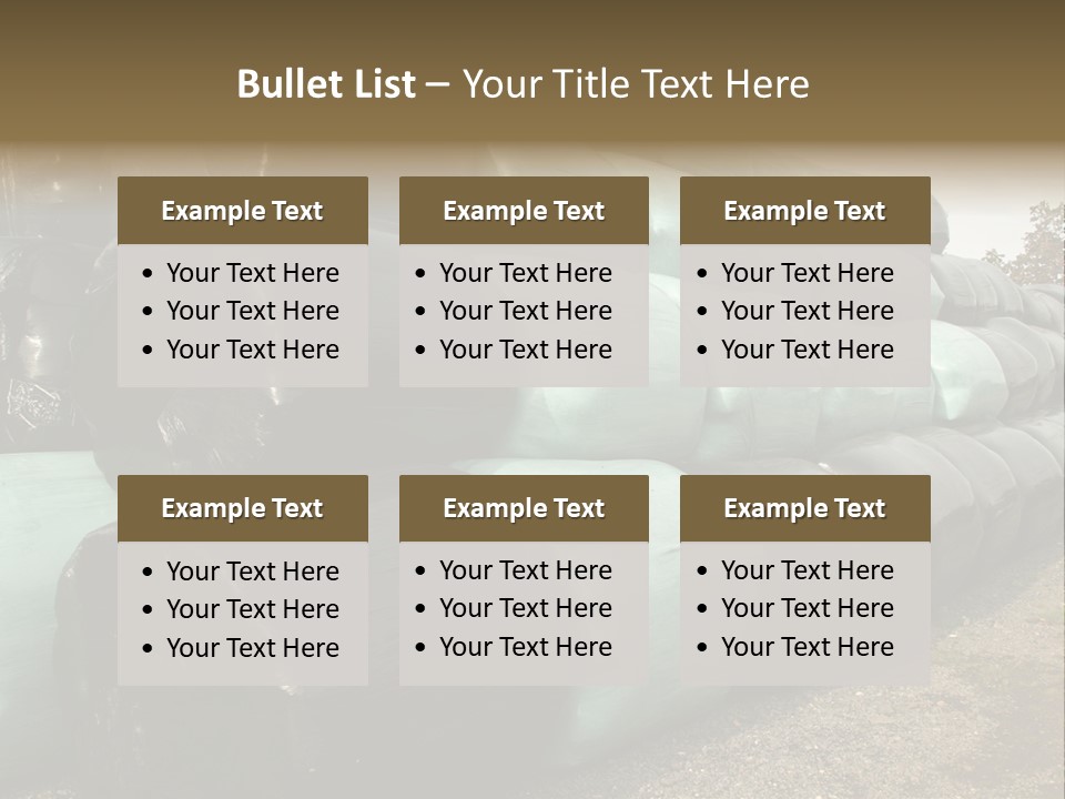 Circular Bales Of Hay Wrapped In Blue And Black Colored Plastic PowerPoint Template