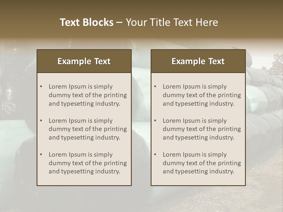 Circular Bales Of Hay Wrapped In Blue And Black Colored Plastic PowerPoint Template