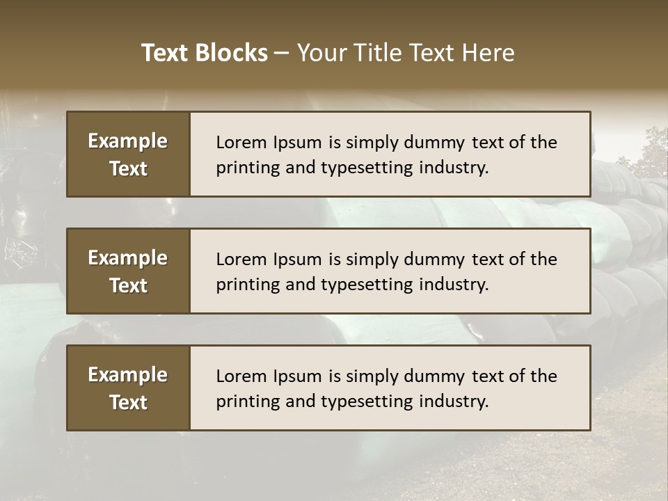 Circular Bales Of Hay Wrapped In Blue And Black Colored Plastic PowerPoint Template