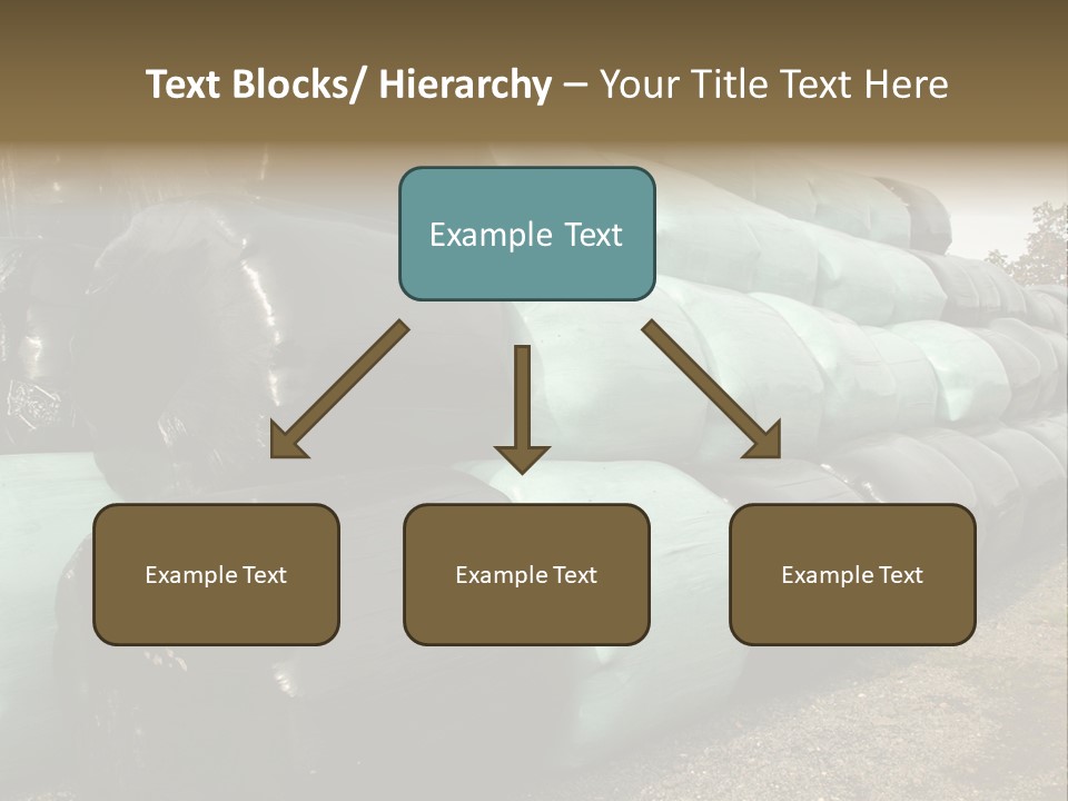 Circular Bales Of Hay Wrapped In Blue And Black Colored Plastic PowerPoint Template