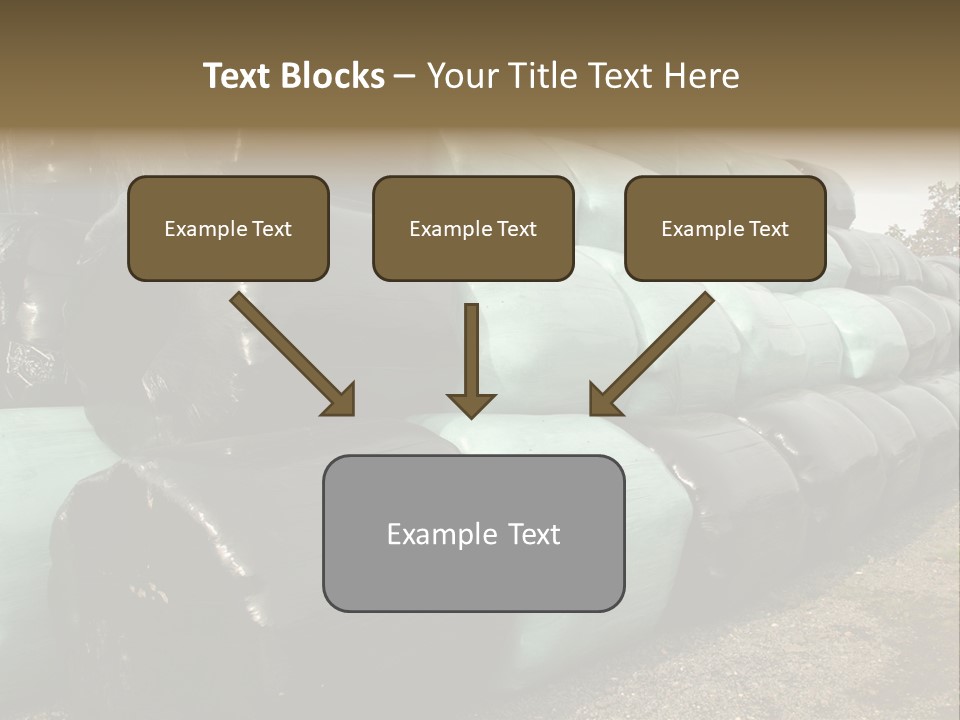 Circular Bales Of Hay Wrapped In Blue And Black Colored Plastic PowerPoint Template