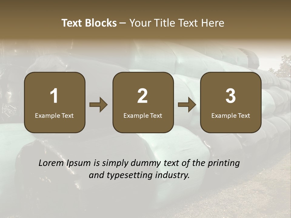 Circular Bales Of Hay Wrapped In Blue And Black Colored Plastic PowerPoint Template