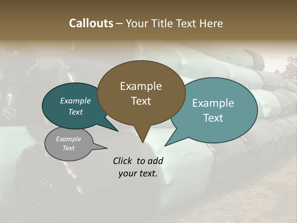 Circular Bales Of Hay Wrapped In Blue And Black Colored Plastic PowerPoint Template