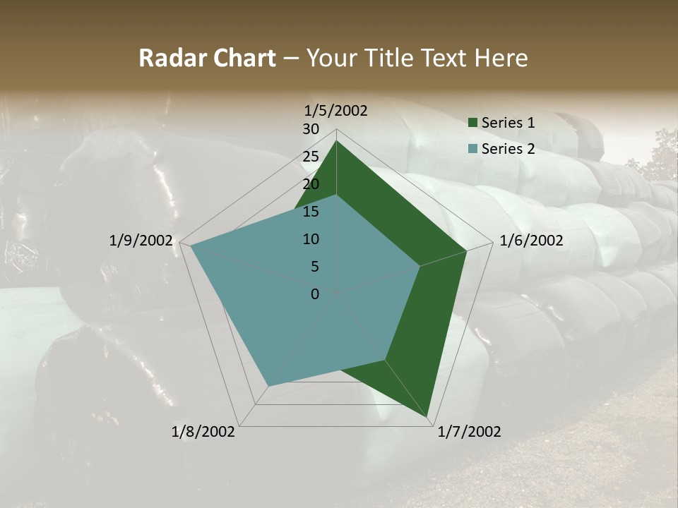 Circular Bales Of Hay Wrapped In Blue And Black Colored Plastic PowerPoint Template