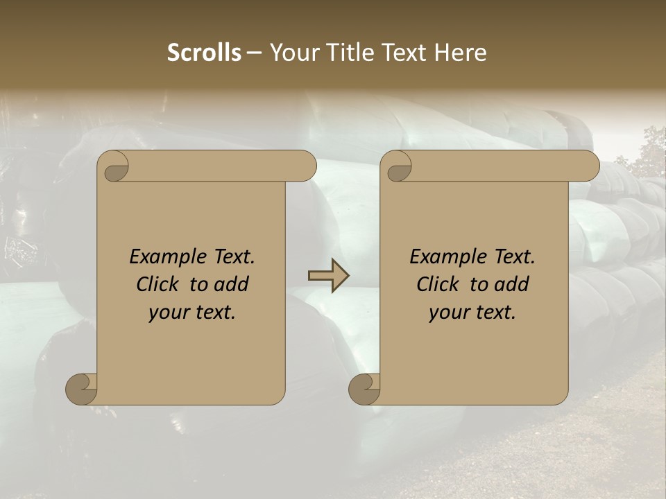 Circular Bales Of Hay Wrapped In Blue And Black Colored Plastic PowerPoint Template