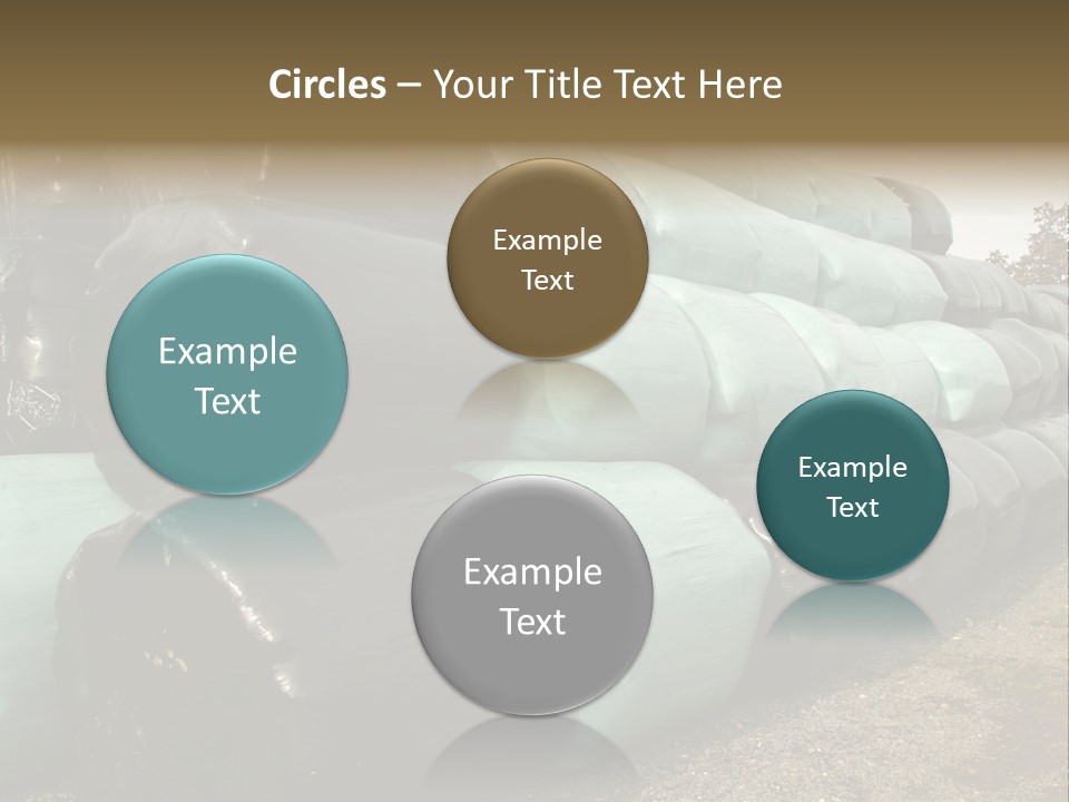 Circular Bales Of Hay Wrapped In Blue And Black Colored Plastic PowerPoint Template