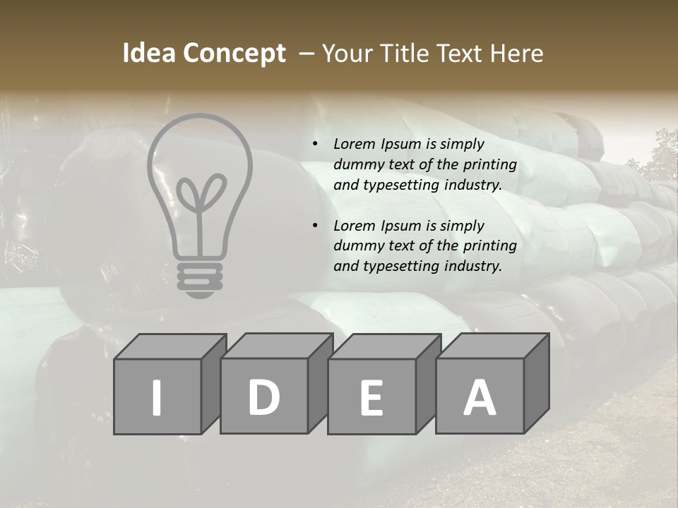 Circular Bales Of Hay Wrapped In Blue And Black Colored Plastic PowerPoint Template