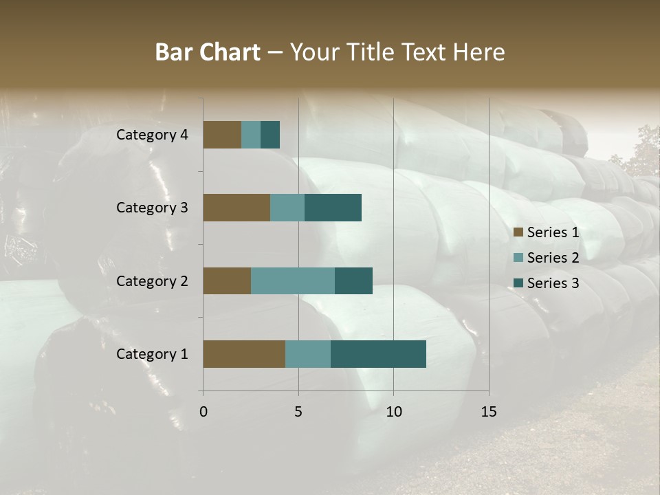 Circular Bales Of Hay Wrapped In Blue And Black Colored Plastic PowerPoint Template