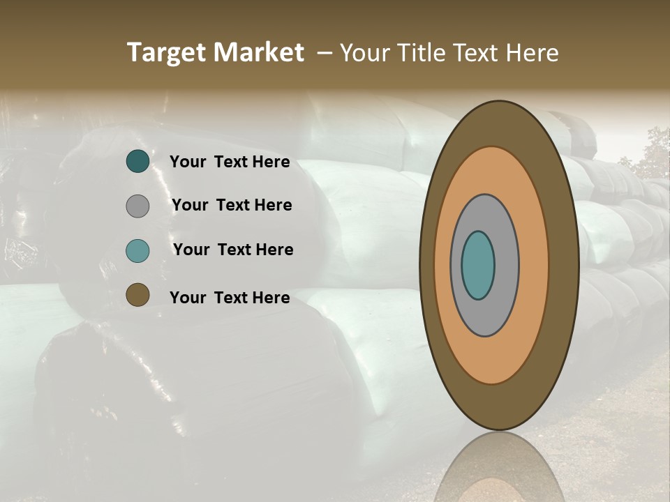 Circular Bales Of Hay Wrapped In Blue And Black Colored Plastic PowerPoint Template