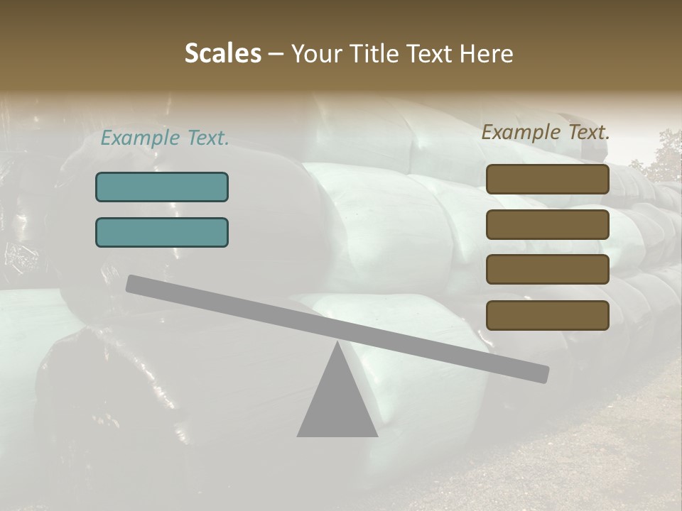 Circular Bales Of Hay Wrapped In Blue And Black Colored Plastic PowerPoint Template