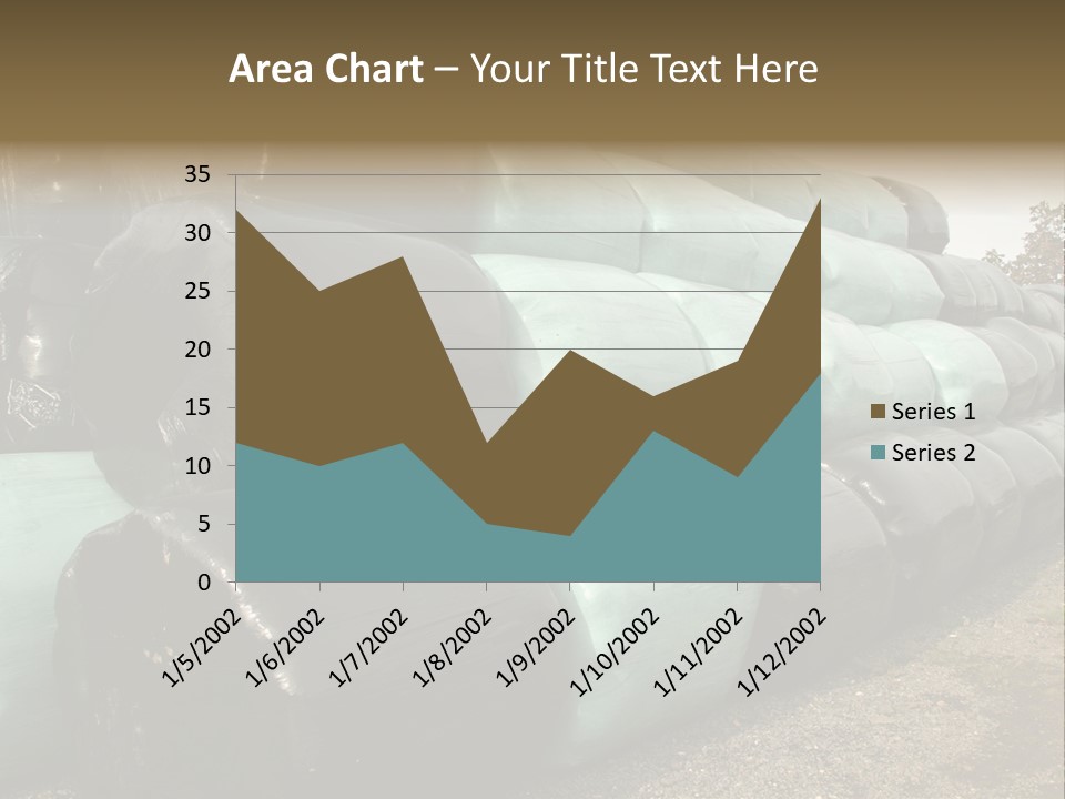 Circular Bales Of Hay Wrapped In Blue And Black Colored Plastic PowerPoint Template