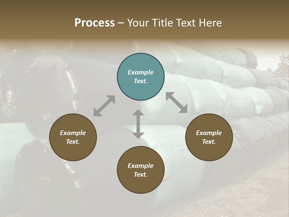 Circular Bales Of Hay Wrapped In Blue And Black Colored Plastic PowerPoint Template