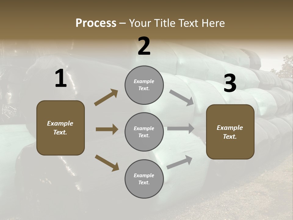 Circular Bales Of Hay Wrapped In Blue And Black Colored Plastic PowerPoint Template