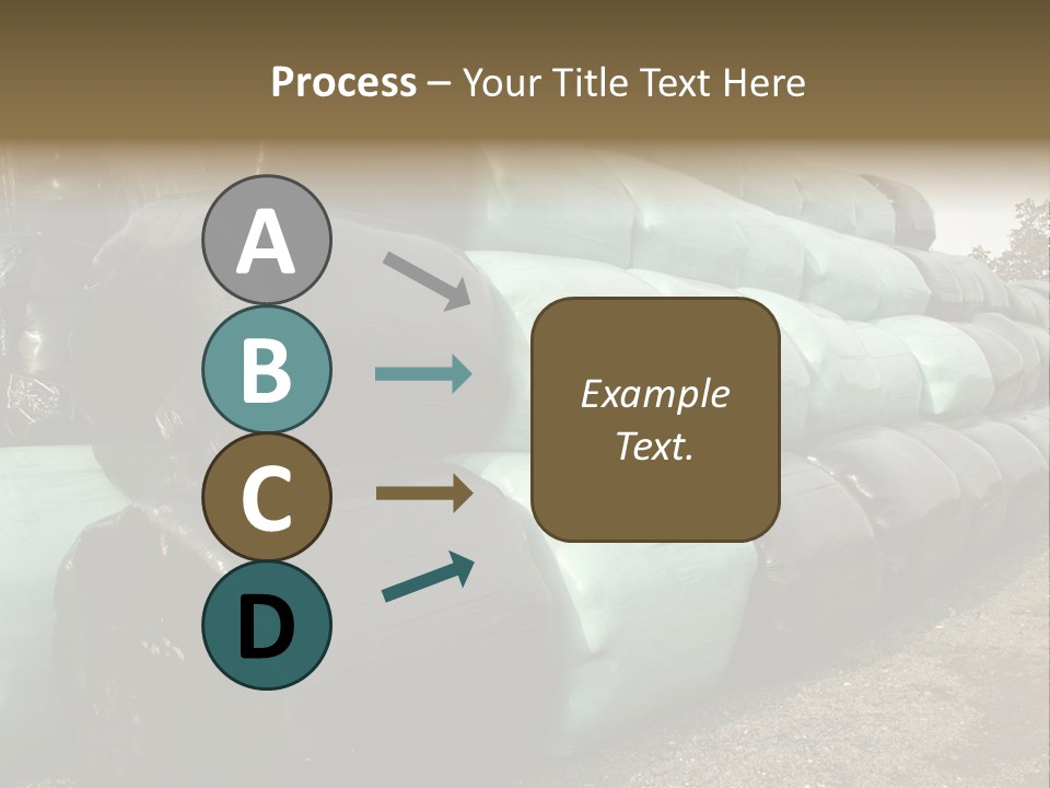 Circular Bales Of Hay Wrapped In Blue And Black Colored Plastic PowerPoint Template