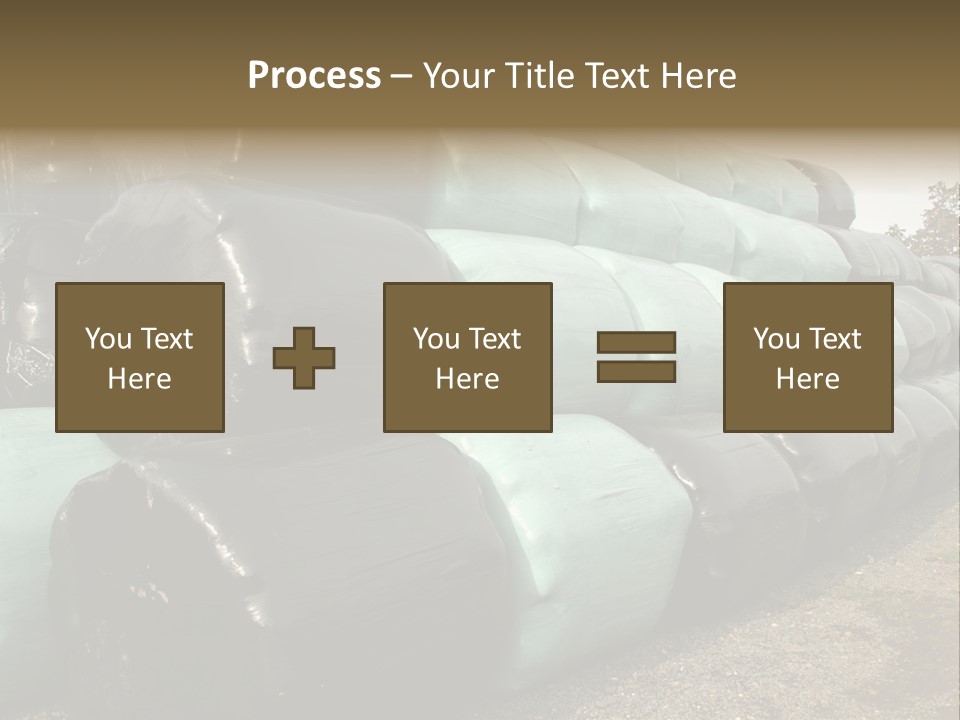 Circular Bales Of Hay Wrapped In Blue And Black Colored Plastic PowerPoint Template