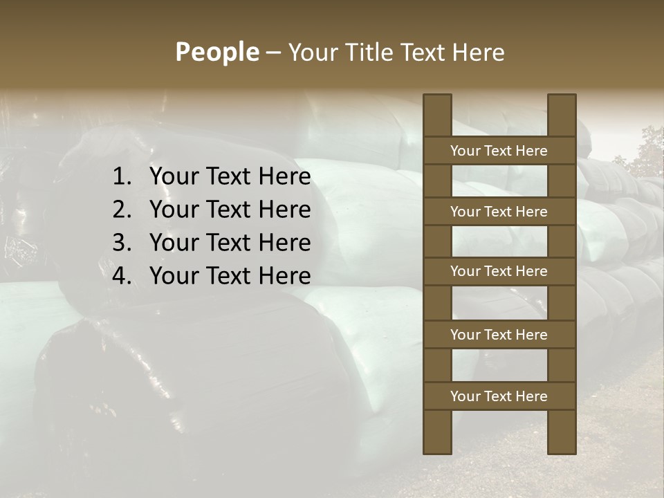 Circular Bales Of Hay Wrapped In Blue And Black Colored Plastic PowerPoint Template