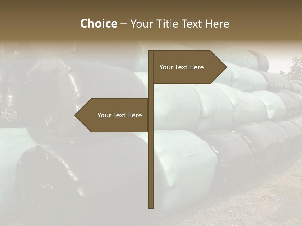 Circular Bales Of Hay Wrapped In Blue And Black Colored Plastic PowerPoint Template