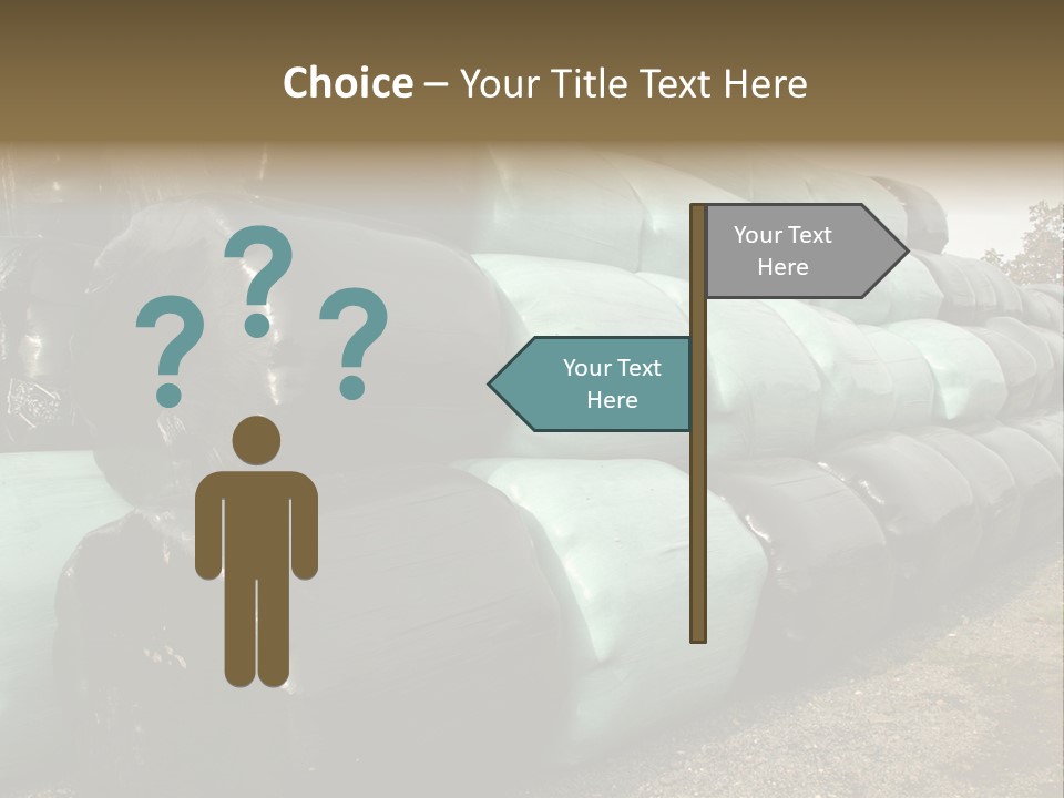 Circular Bales Of Hay Wrapped In Blue And Black Colored Plastic PowerPoint Template