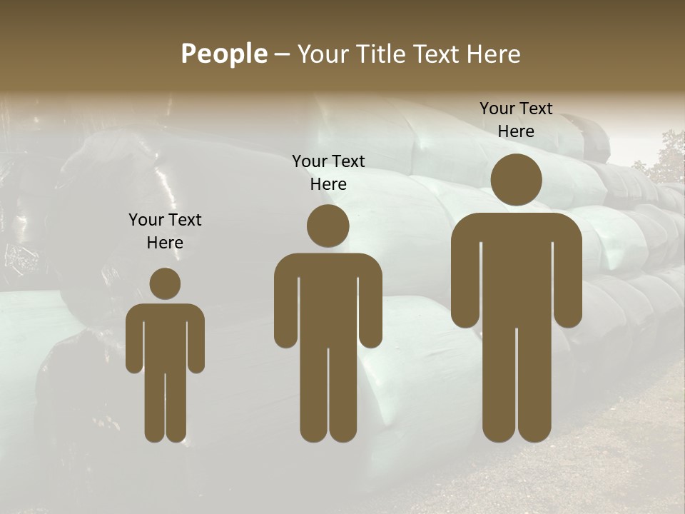 Circular Bales Of Hay Wrapped In Blue And Black Colored Plastic PowerPoint Template