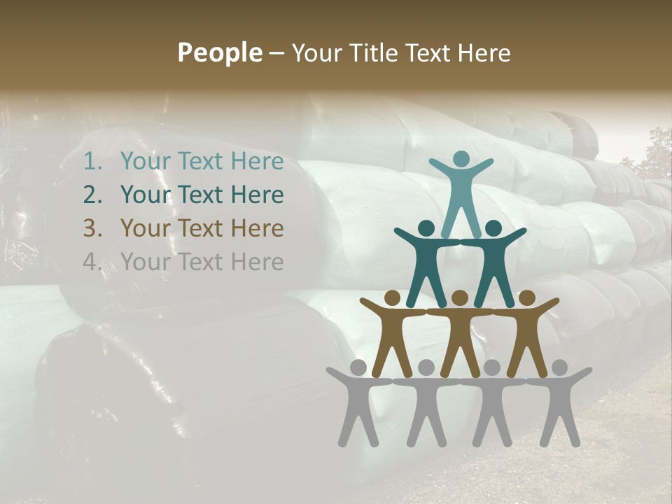 Circular Bales Of Hay Wrapped In Blue And Black Colored Plastic PowerPoint Template