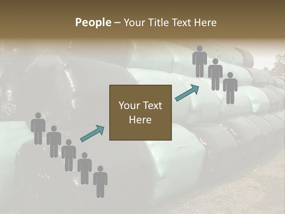 Circular Bales Of Hay Wrapped In Blue And Black Colored Plastic PowerPoint Template