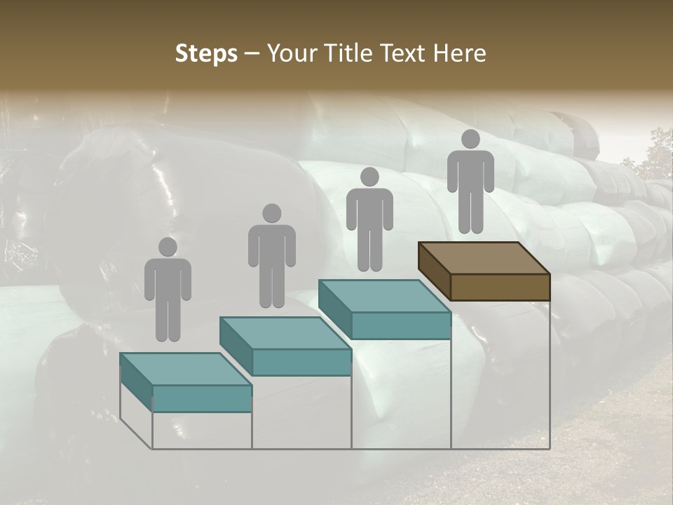 Circular Bales Of Hay Wrapped In Blue And Black Colored Plastic PowerPoint Template