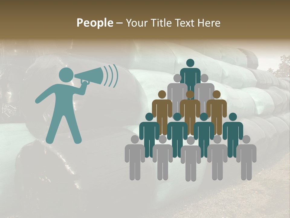 Circular Bales Of Hay Wrapped In Blue And Black Colored Plastic PowerPoint Template