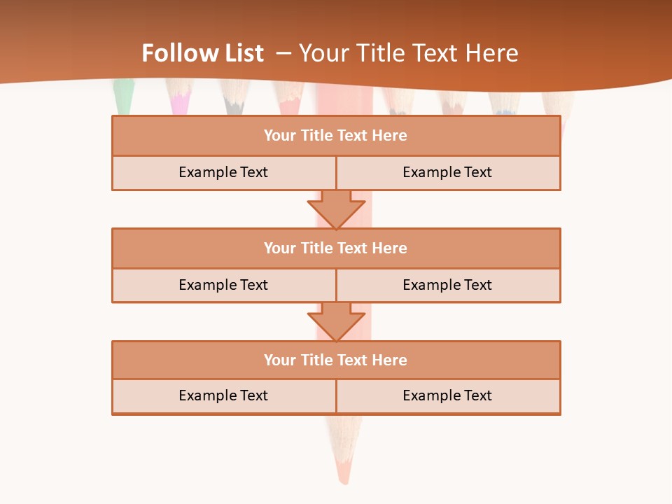 Joint Crayons Aligned With The Orange Leaving PowerPoint Template
