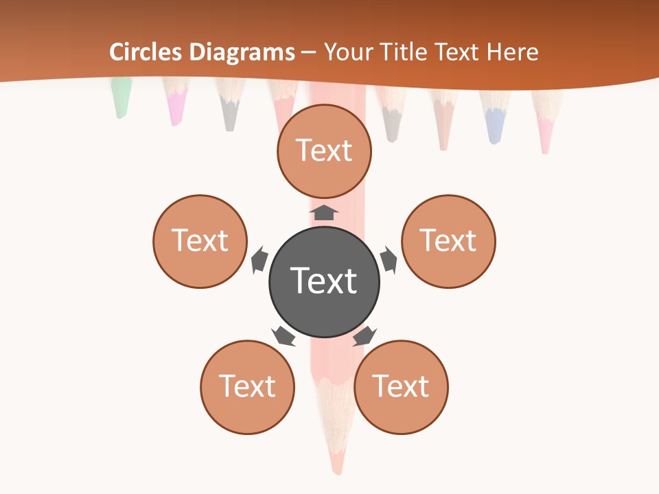 Joint Crayons Aligned With The Orange Leaving PowerPoint Template