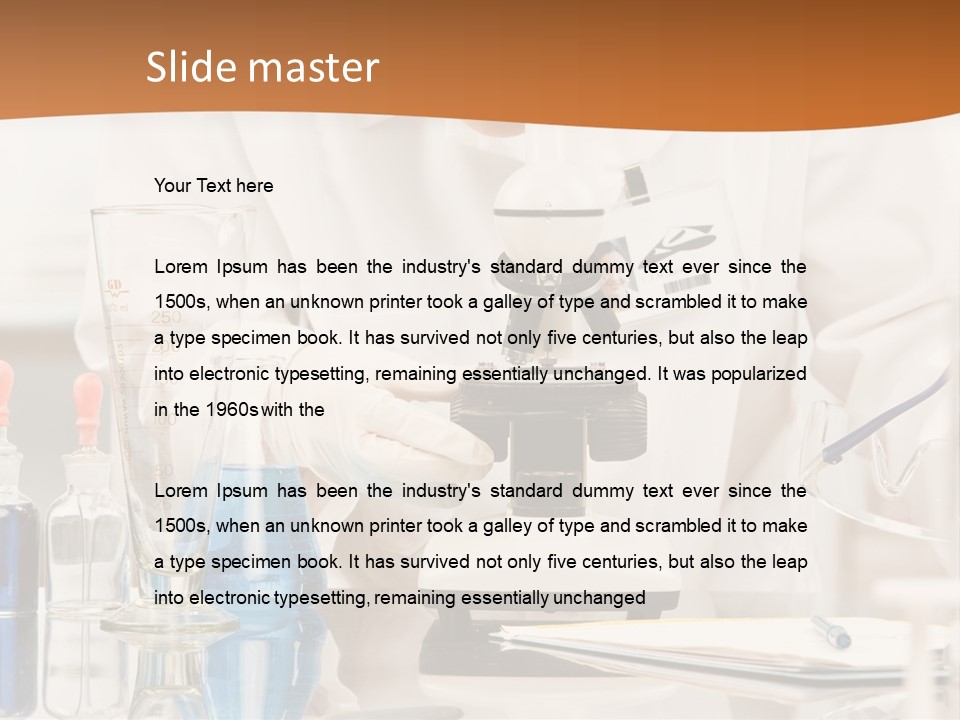 Curious Research Scientist In Lab Coat And Rubber Gloves Looking At Specimen Under Microscope In Laboratory PowerPoint Template