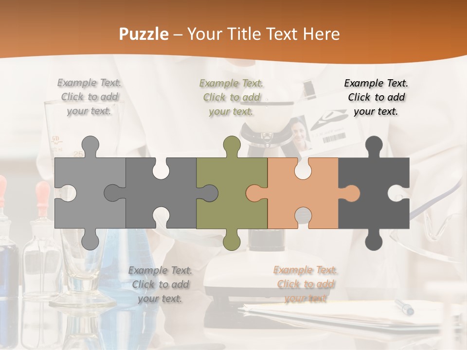 Curious Research Scientist In Lab Coat And Rubber Gloves Looking At Specimen Under Microscope In Laboratory PowerPoint Template