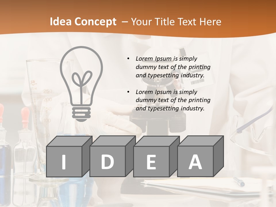 Curious Research Scientist In Lab Coat And Rubber Gloves Looking At Specimen Under Microscope In Laboratory PowerPoint Template