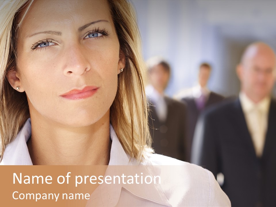 Confident Business Woman With Team Behind Her PowerPoint Template