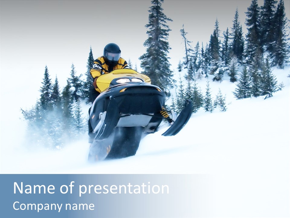 High Key Snowmobile Taken A Jump In Snow PowerPoint Template