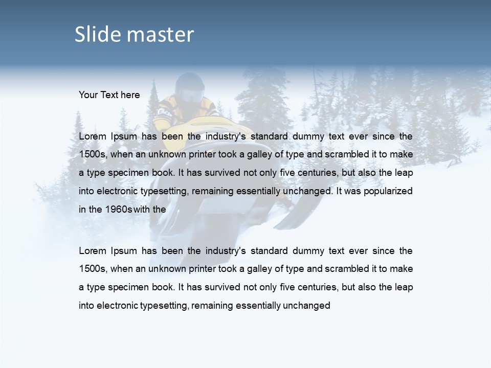 High Key Snowmobile Taken A Jump In Snow PowerPoint Template