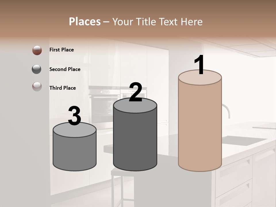 Interior Of Big White Kitchen In Apartment PowerPoint Template