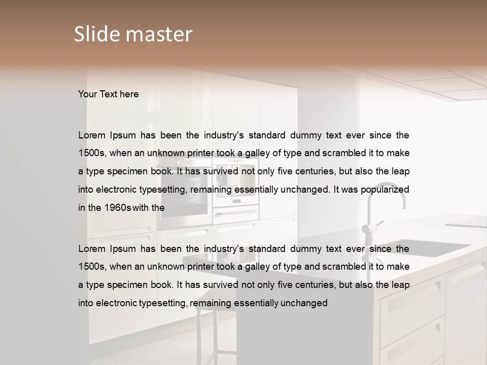 Interior Of Big White Kitchen In Apartment PowerPoint Template