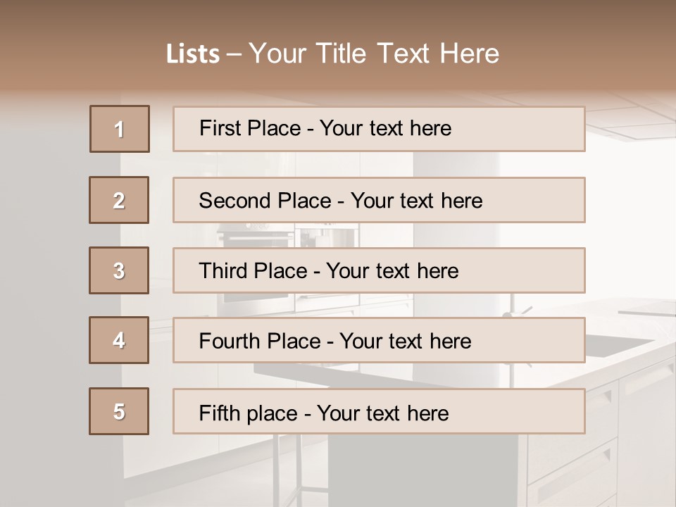 Interior Of Big White Kitchen In Apartment PowerPoint Template