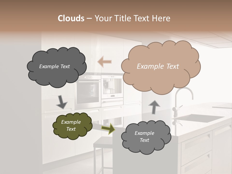 Interior Of Big White Kitchen In Apartment PowerPoint Template