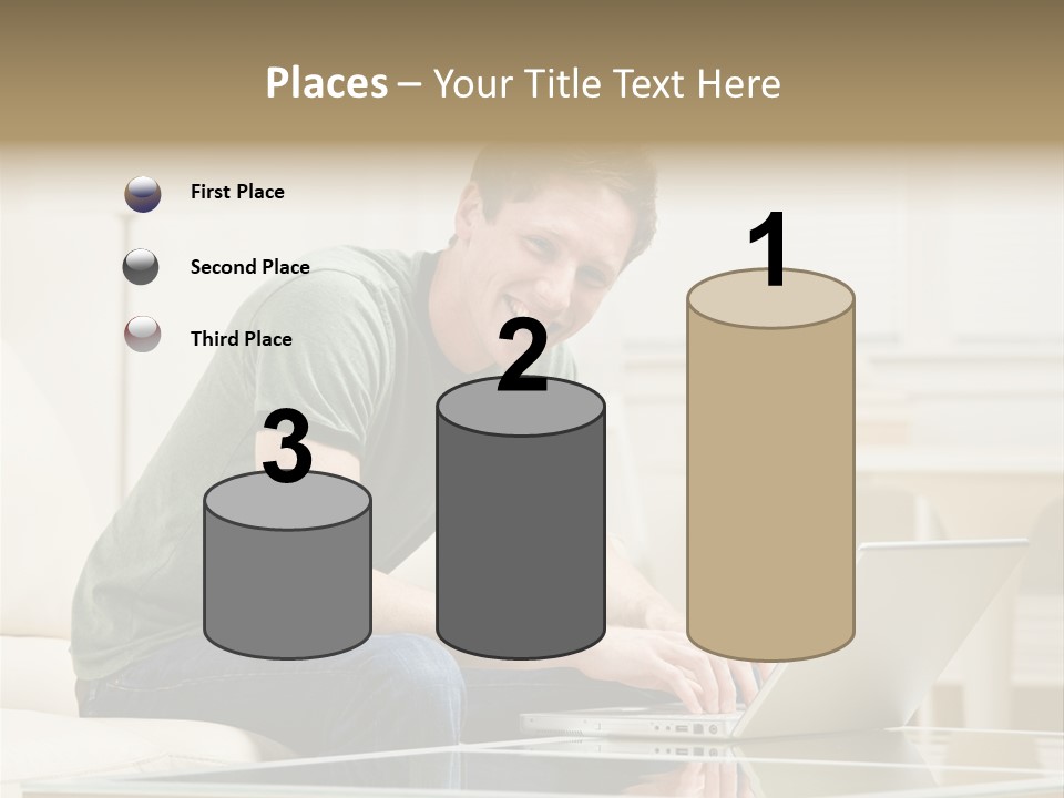 Man Sitting On Sofa In Livingroom Typing On Laptop PowerPoint Template