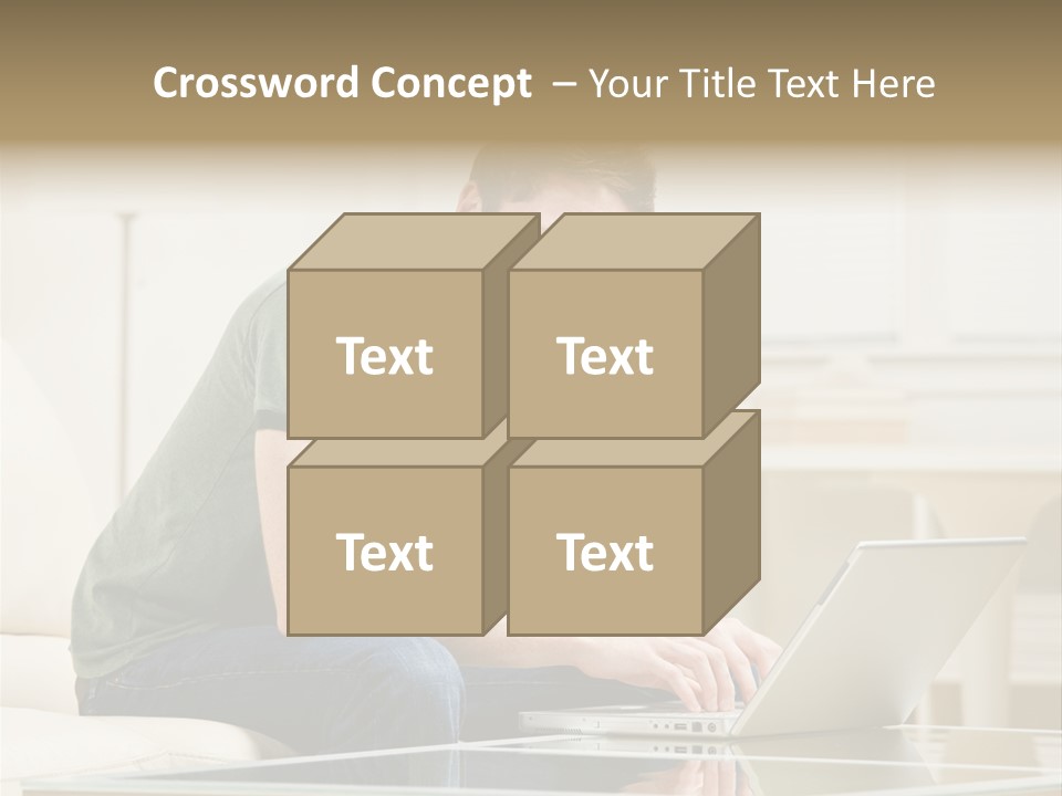 Man Sitting On Sofa In Livingroom Typing On Laptop PowerPoint Template