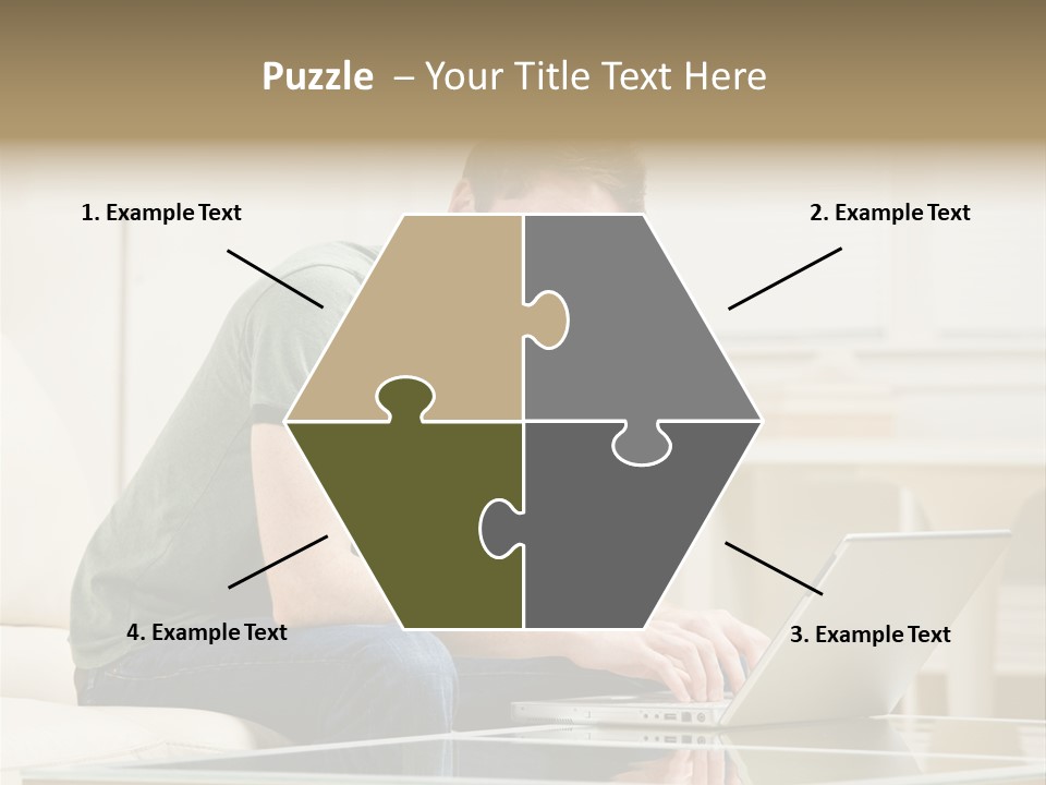 Man Sitting On Sofa In Livingroom Typing On Laptop PowerPoint Template